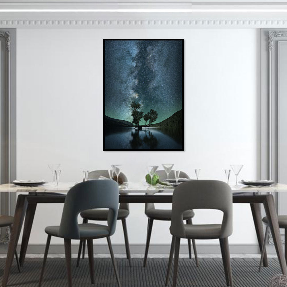 Starry Night Over Tranquil Lake Canvas Wall Art