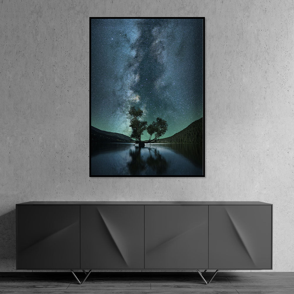 Starry Night Over Tranquil Lake Canvas Wall Art