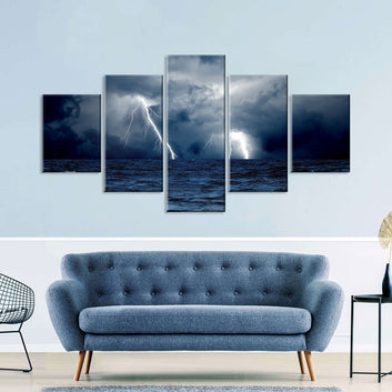 Ocean Storm Lightning Canvas Wall Art