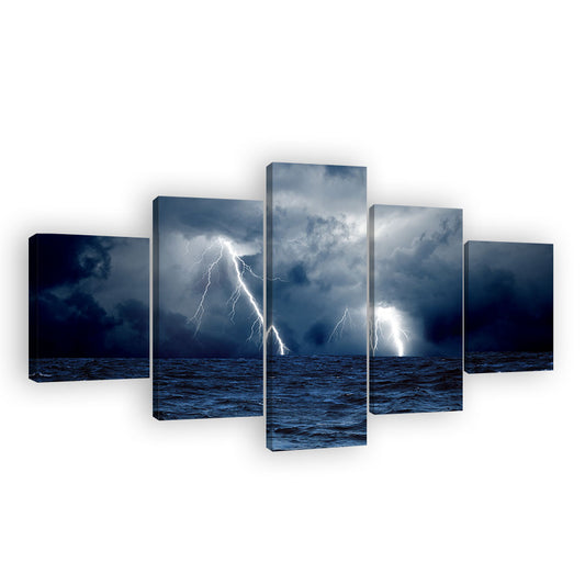 Ocean Storm Lightning Canvas Wall Art