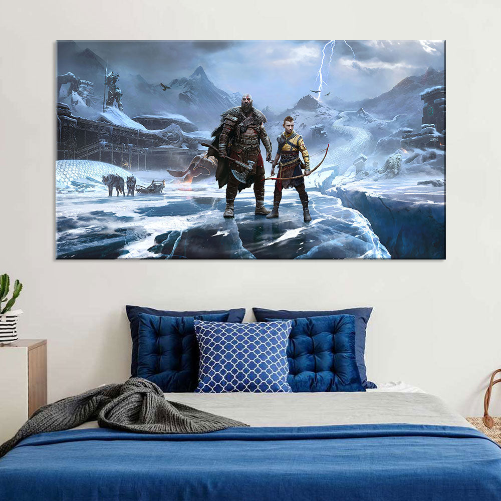 Kratos and Atreus in Winter Canvas Wall Art
