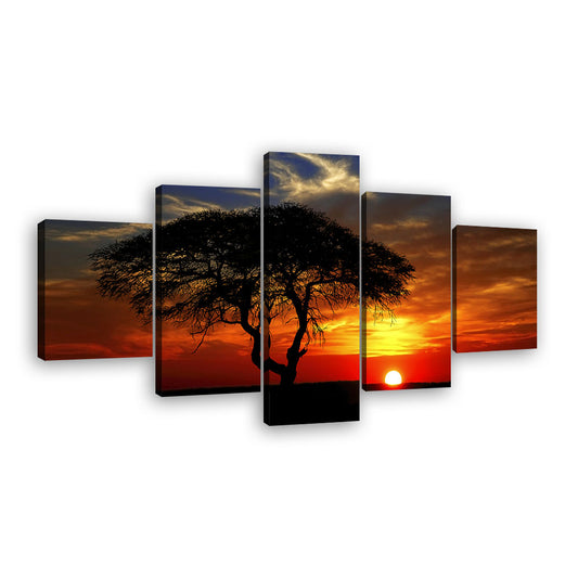 Lonely Tree in African Sunset Canvas Wall Art