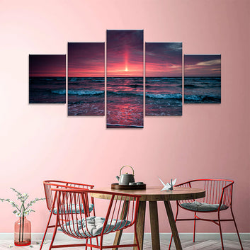 Red Sunset Sea Wave Canvas Wall Art