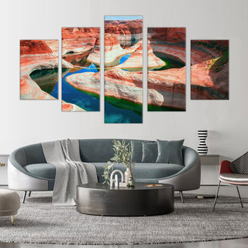 River Canyon Wonders: 5-Piece Red Rock Canyon Canvas Wall Art Set