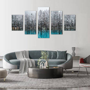 Winter Forest Reflection 5-Piece Canvas Wall Art