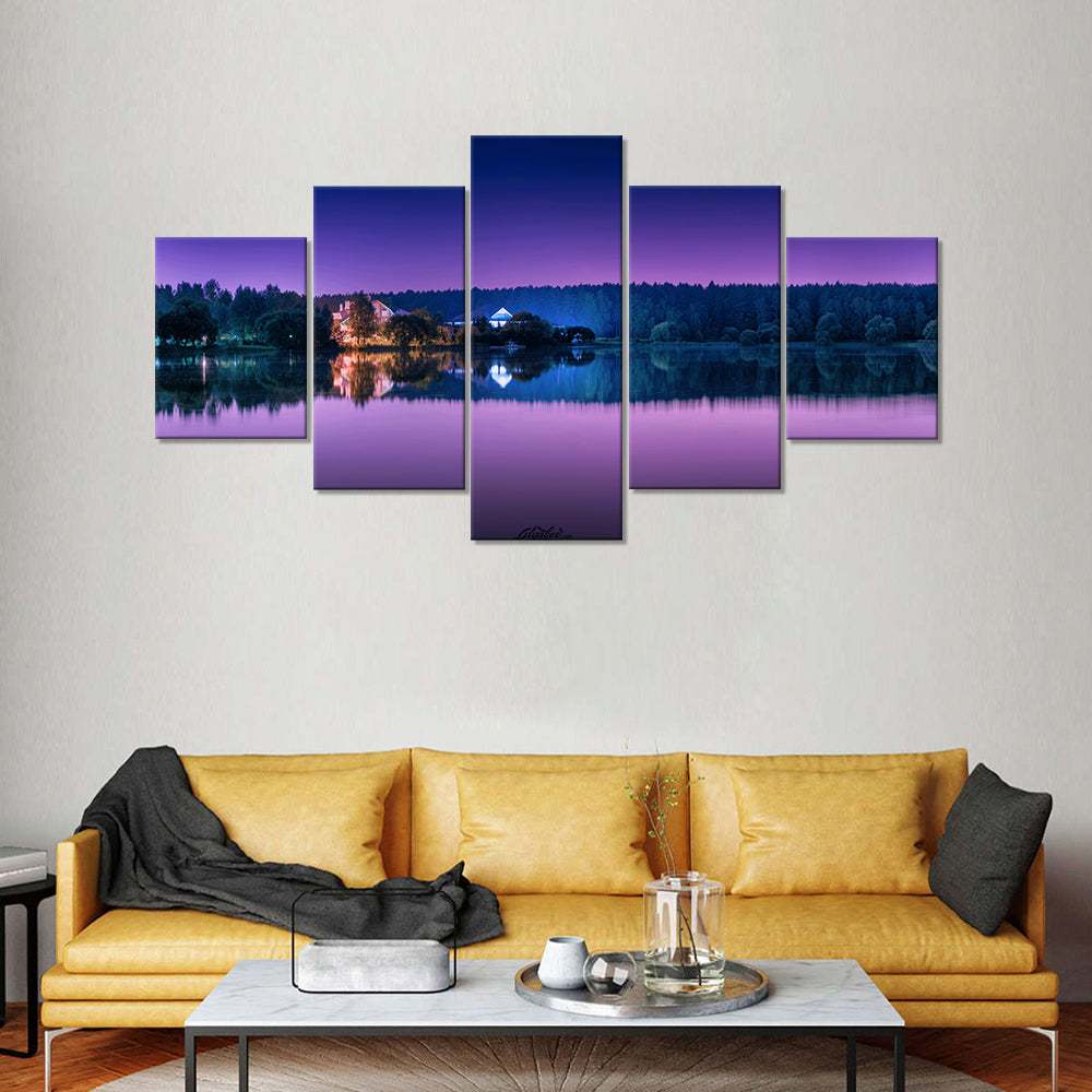 Purple Lake Reflection Canvas Wall Art