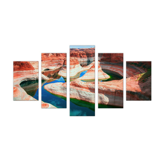 River Canyon Wonders: 5-Piece Red Rock Canyon Canvas Wall Art Set