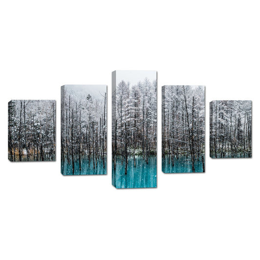 Winter Forest Reflection 5-Piece Canvas Wall Art