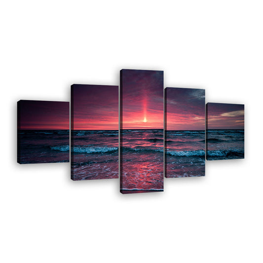 Red Sunset Sea Wave Canvas Wall Art