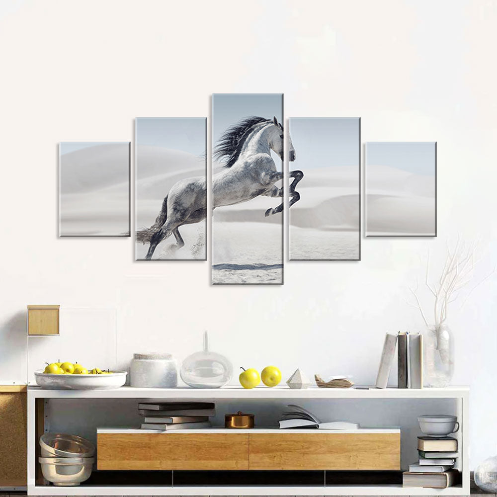 Galloping Arabian White Horse Canvas Wall Art