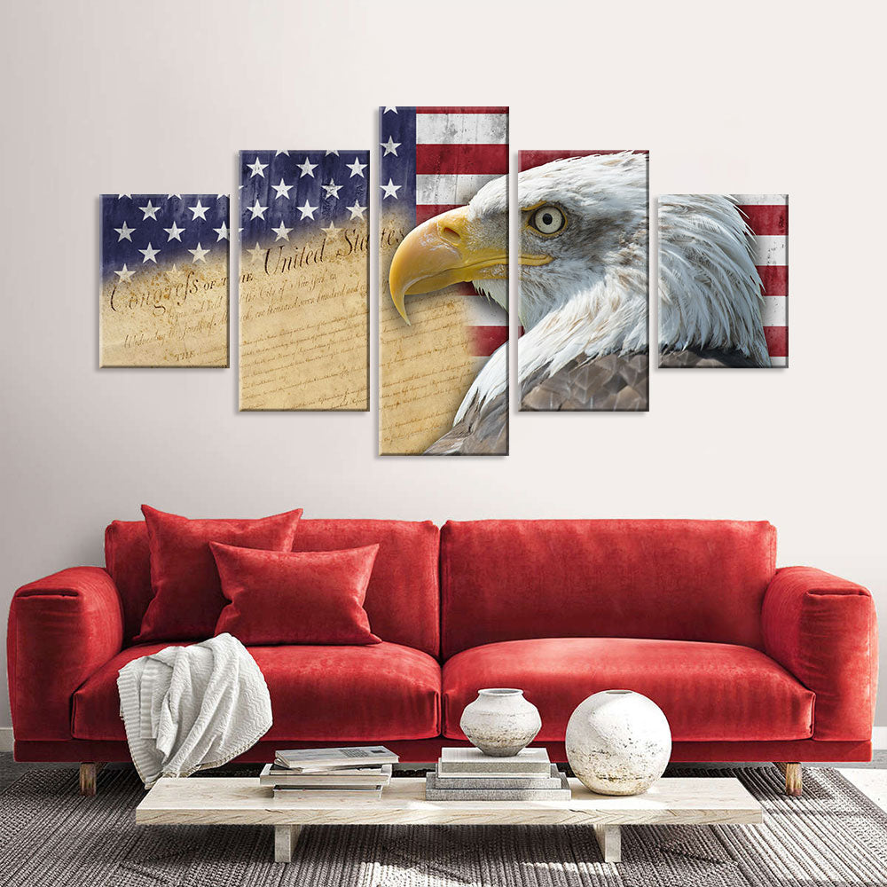 Rustic American Flag with Eagle Canvas Wall Art