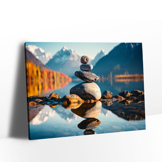 Balancing Stones with Lake and Mountain Canvas Wall Art