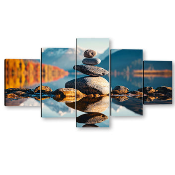 Balancing Stones with Lake and Mountain Canvas Wall Art