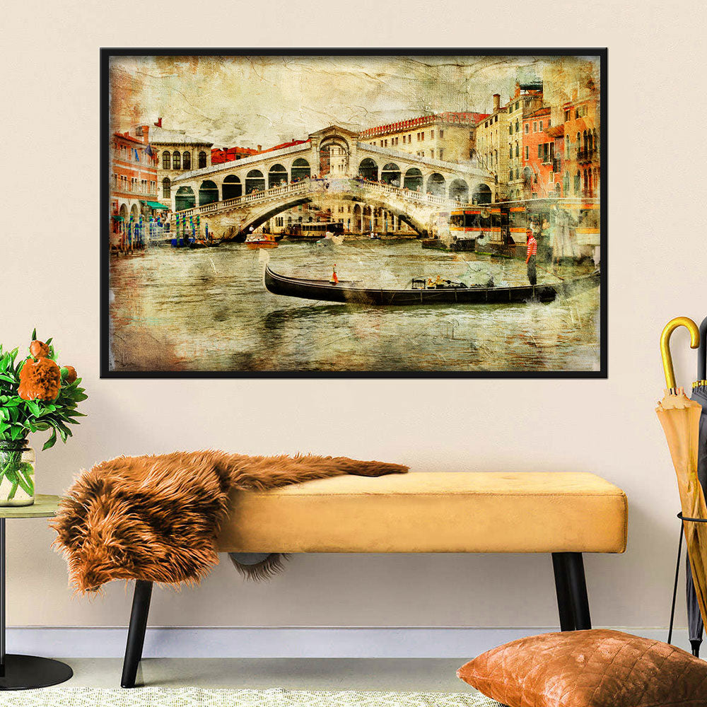 Vintage Venice Rialto Bridge Canvas Wall Art