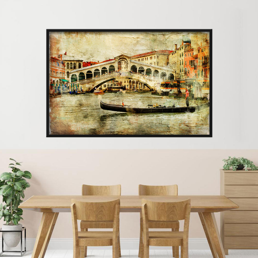 Vintage Venice Rialto Bridge Canvas Wall Art