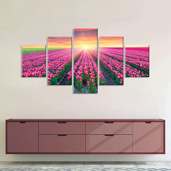 Blooming Tulips at Sunrise Canvas Wall Art