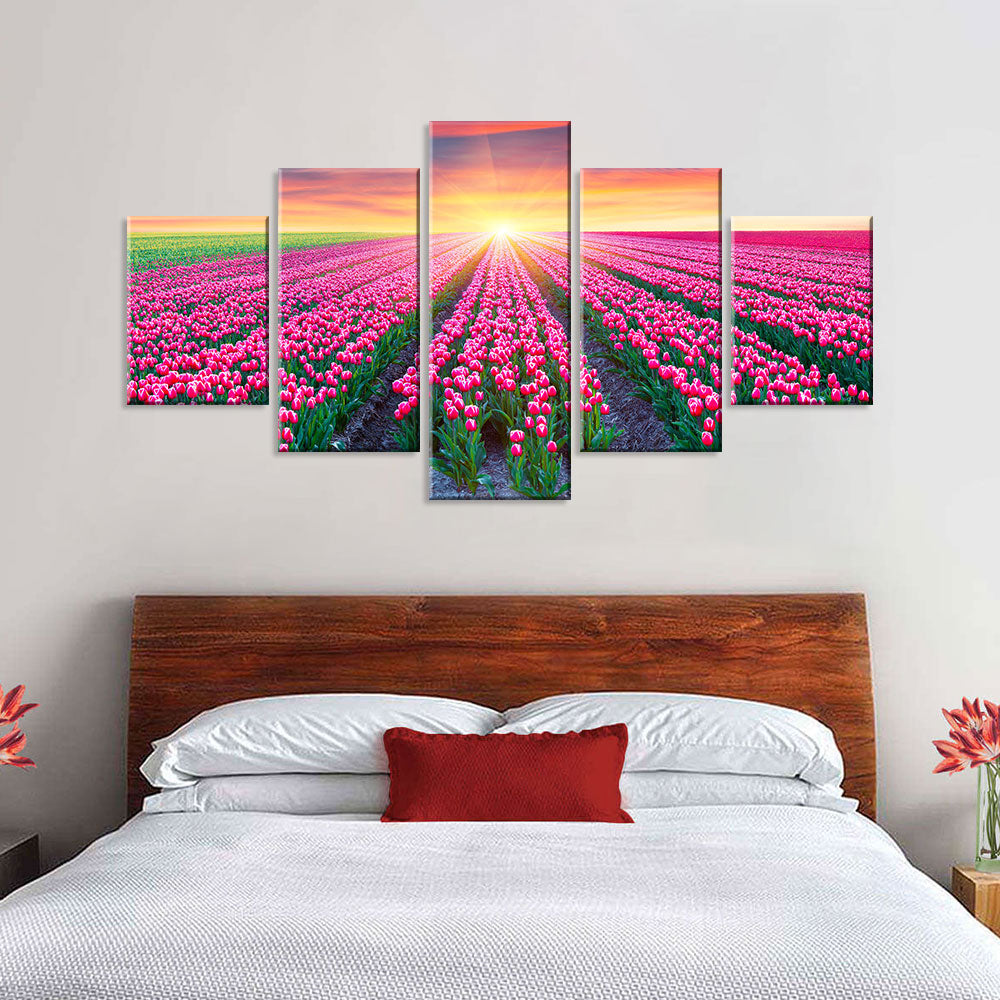 Blooming Tulips at Sunrise Canvas Wall Art