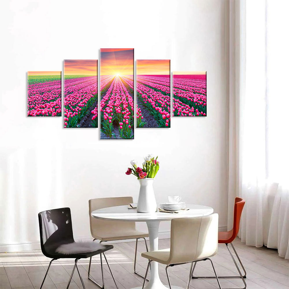 Blooming Tulips at Sunrise Canvas Wall Art