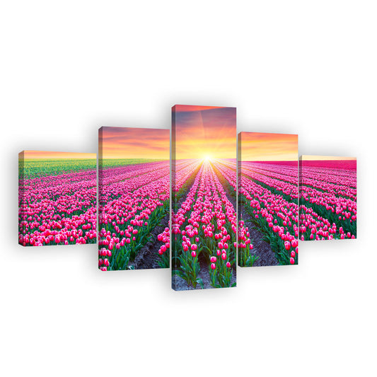 Blooming Tulips at Sunrise Canvas Wall Art