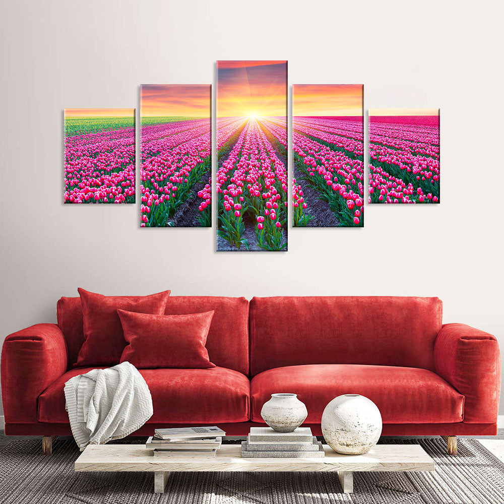 Blooming Tulips at Sunrise Canvas Wall Art