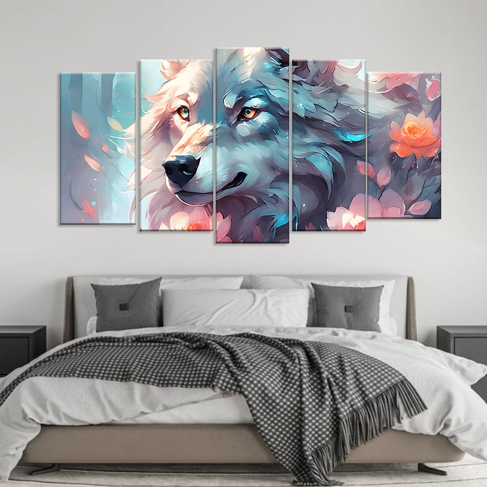 Colorful Watercolor Wolf Canvas Wall Art