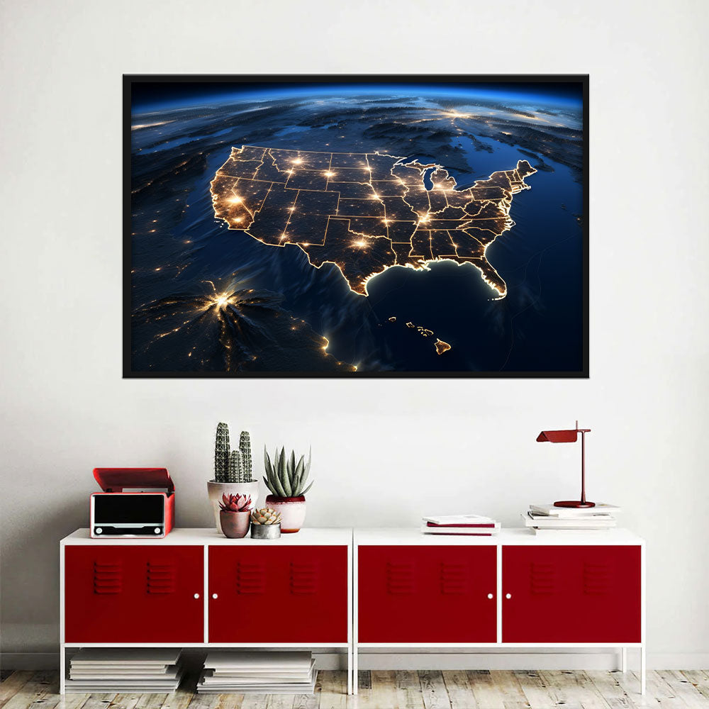 United States Map View from Satellite Canvas Wall Art