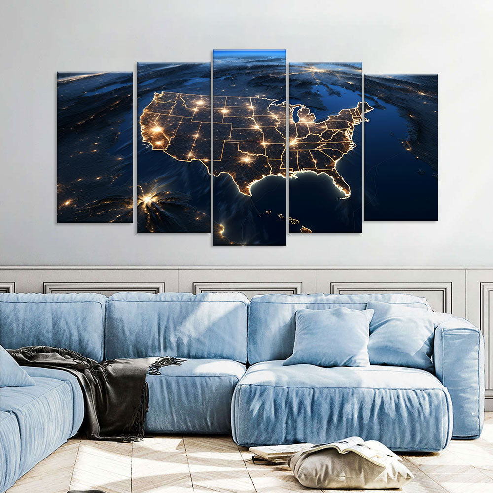 United States Map View from Satellite Canvas Wall Art