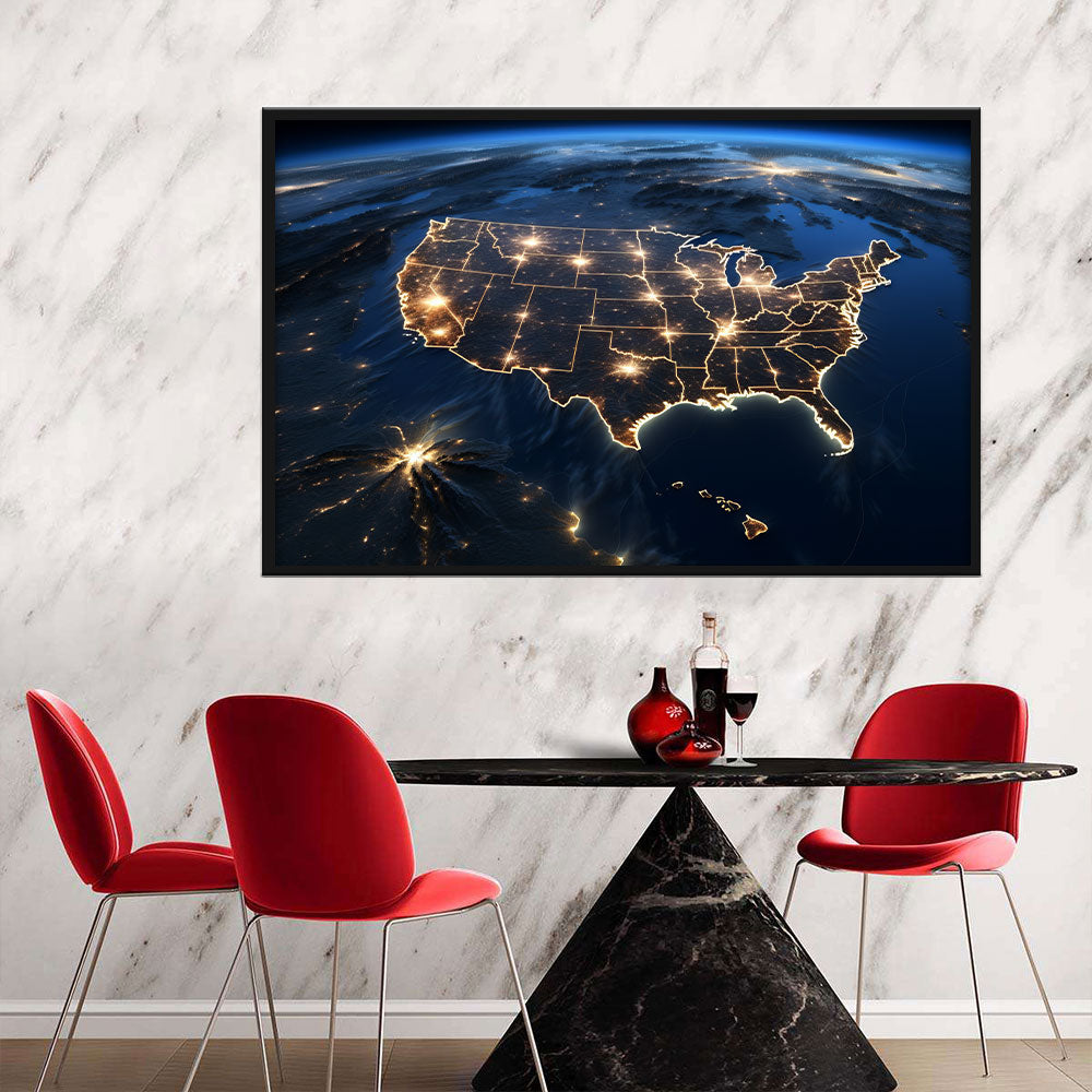 United States Map View from Satellite Canvas Wall Art