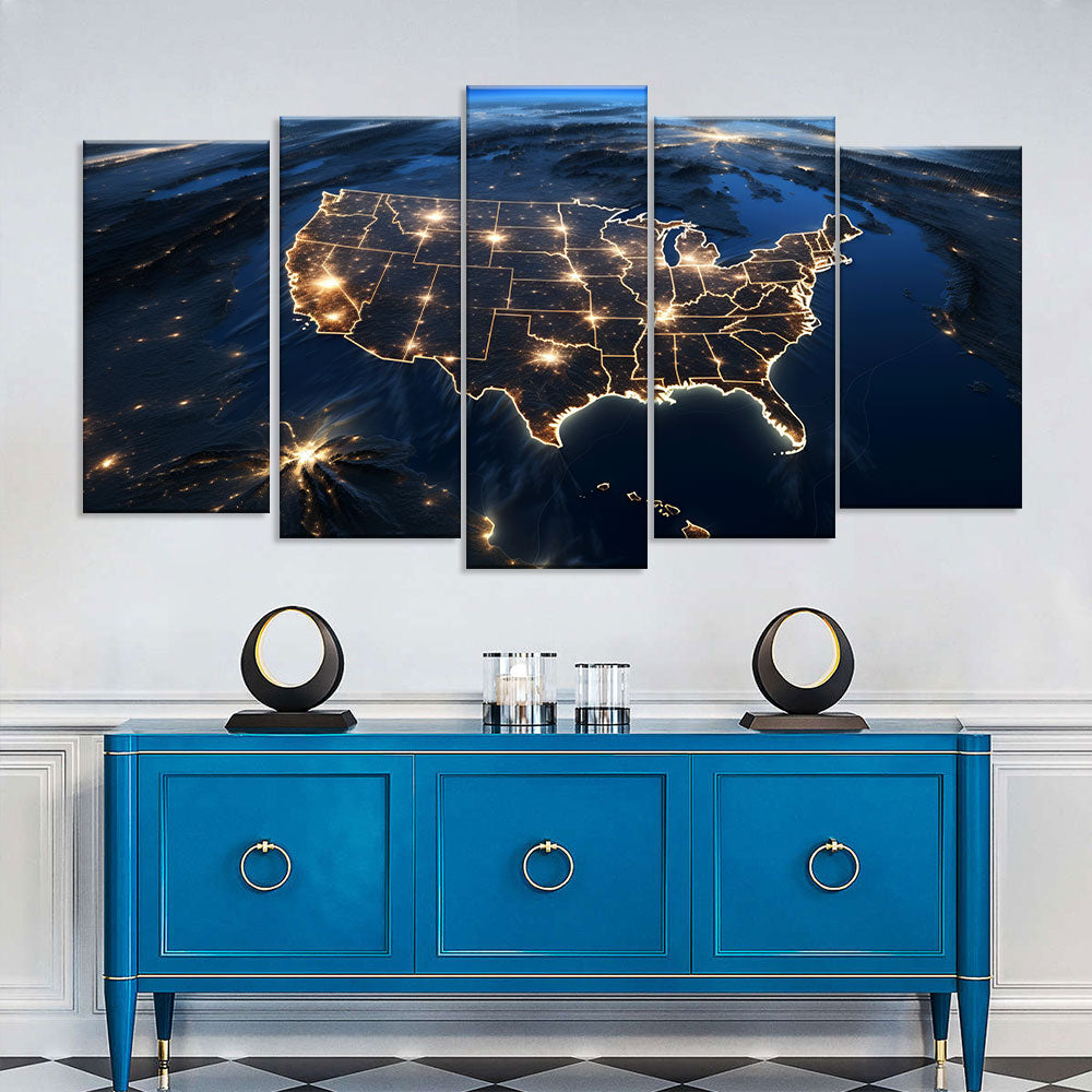 United States Map View from Satellite Canvas Wall Art