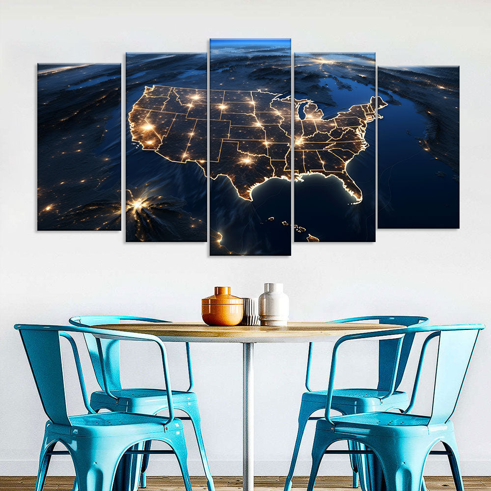 United States Map View from Satellite Canvas Wall Art