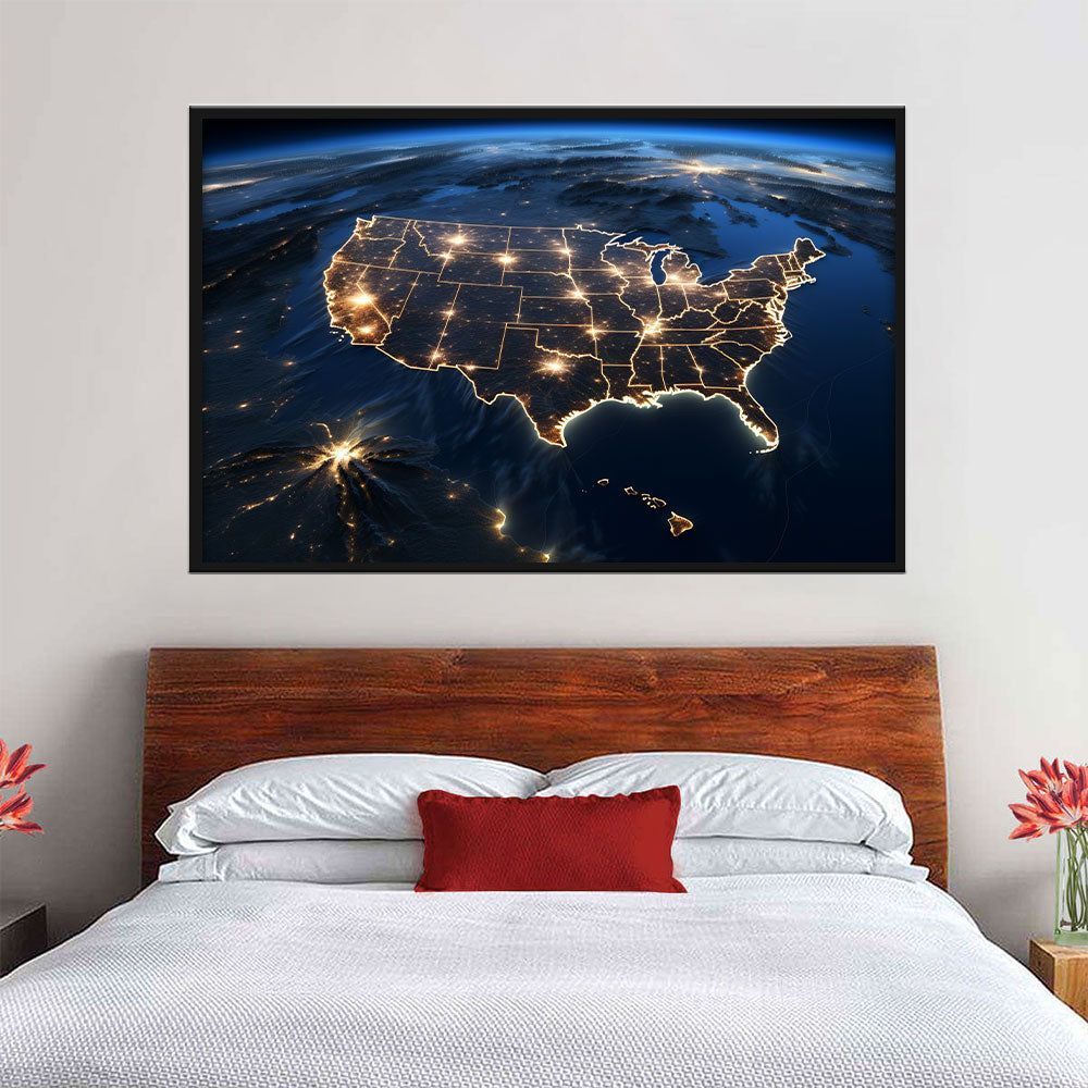 United States Map View from Satellite Canvas Wall Art