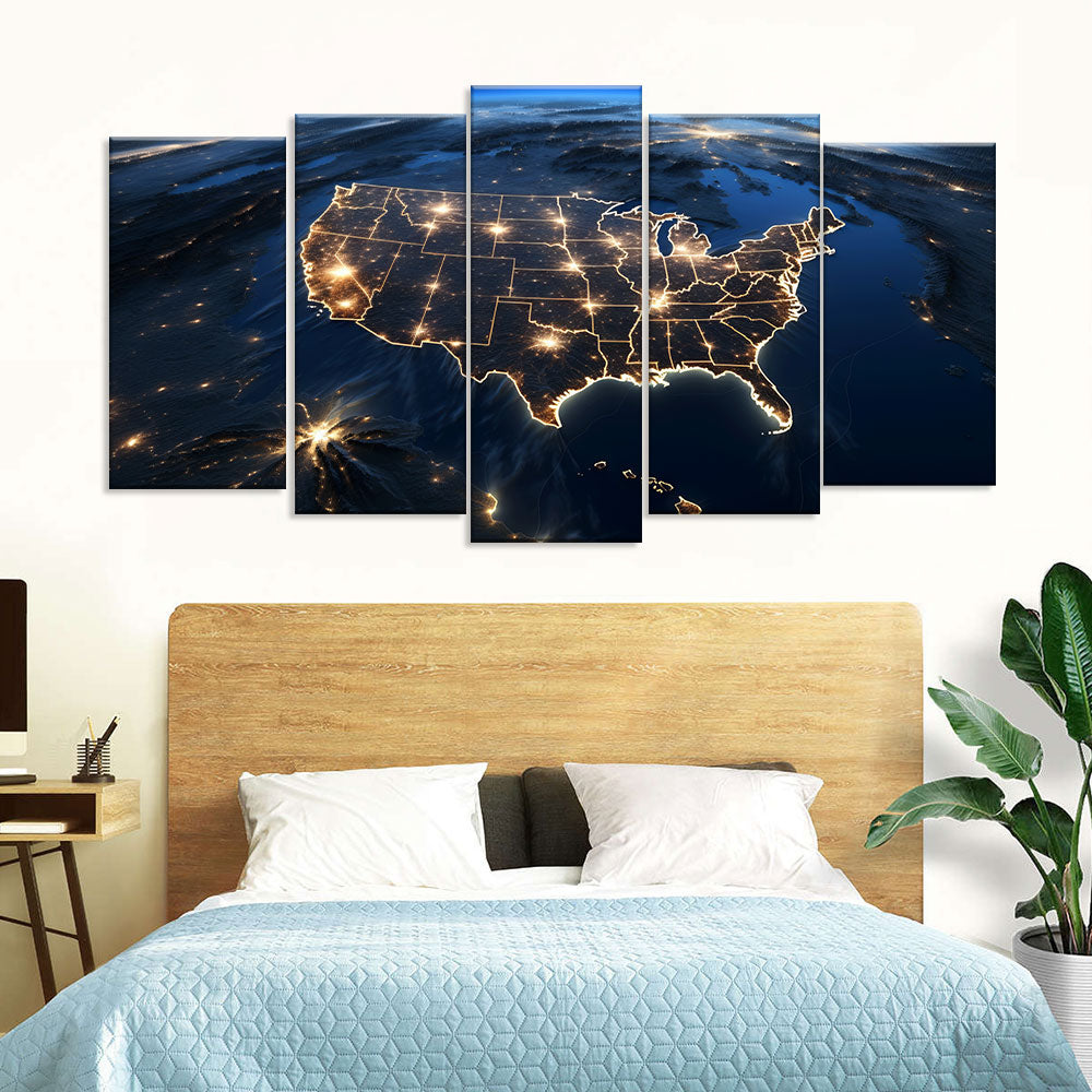 United States Map View from Satellite Canvas Wall Art