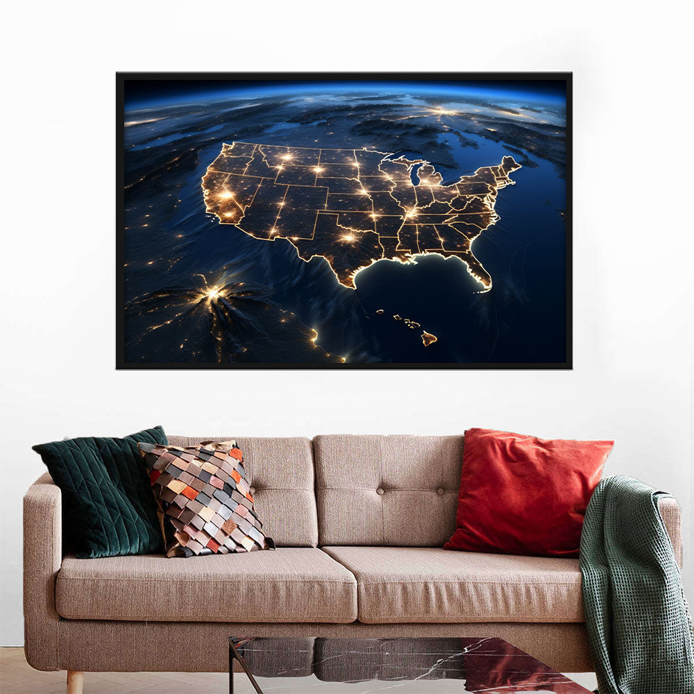 United States Map View from Satellite Canvas Wall Art