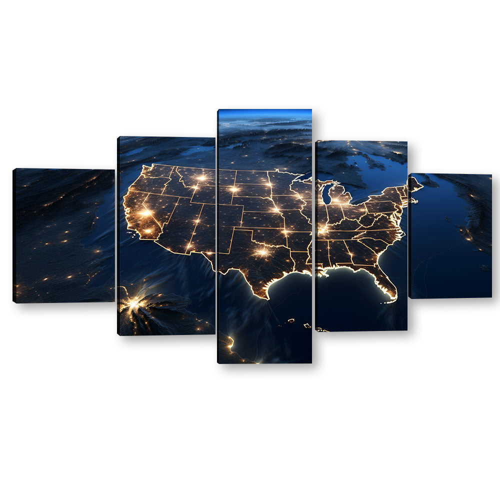 United States Map View from Satellite Canvas Wall Art