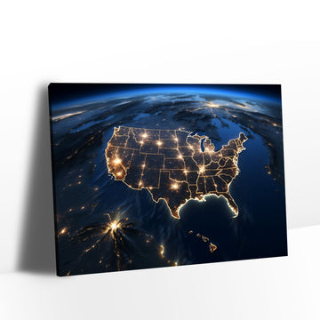 United States Map View from Satellite Canvas Wall Art