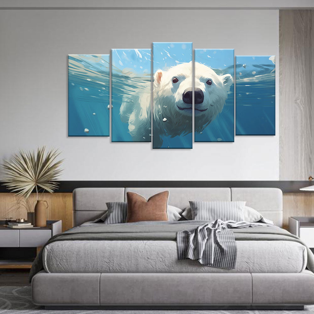 Polar Bear Swimming Canvas Wall Art