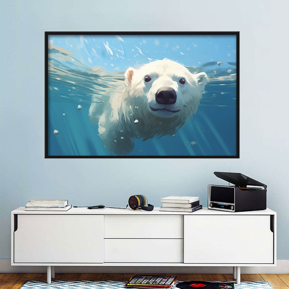 Polar Bear Swimming Canvas Wall Art