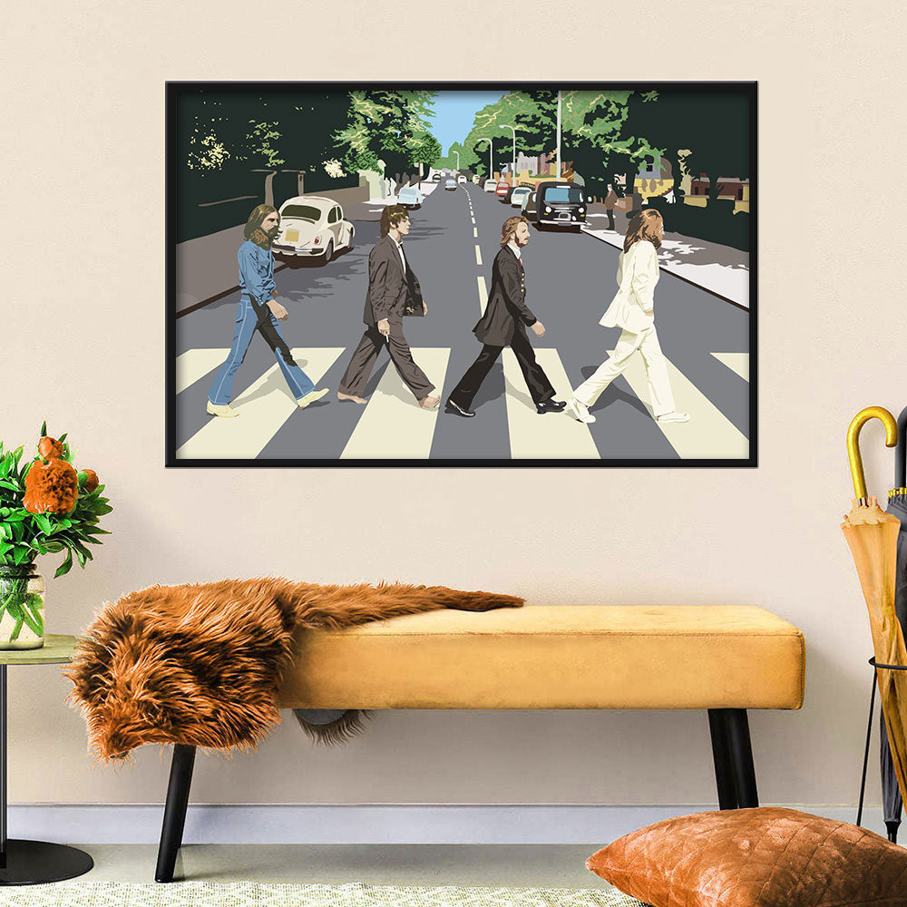 The Beatles Walking on Crosswalk Canvas Wall Art