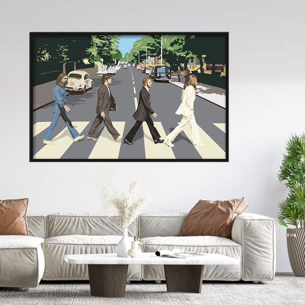 The Beatles Walking on Crosswalk Canvas Wall Art