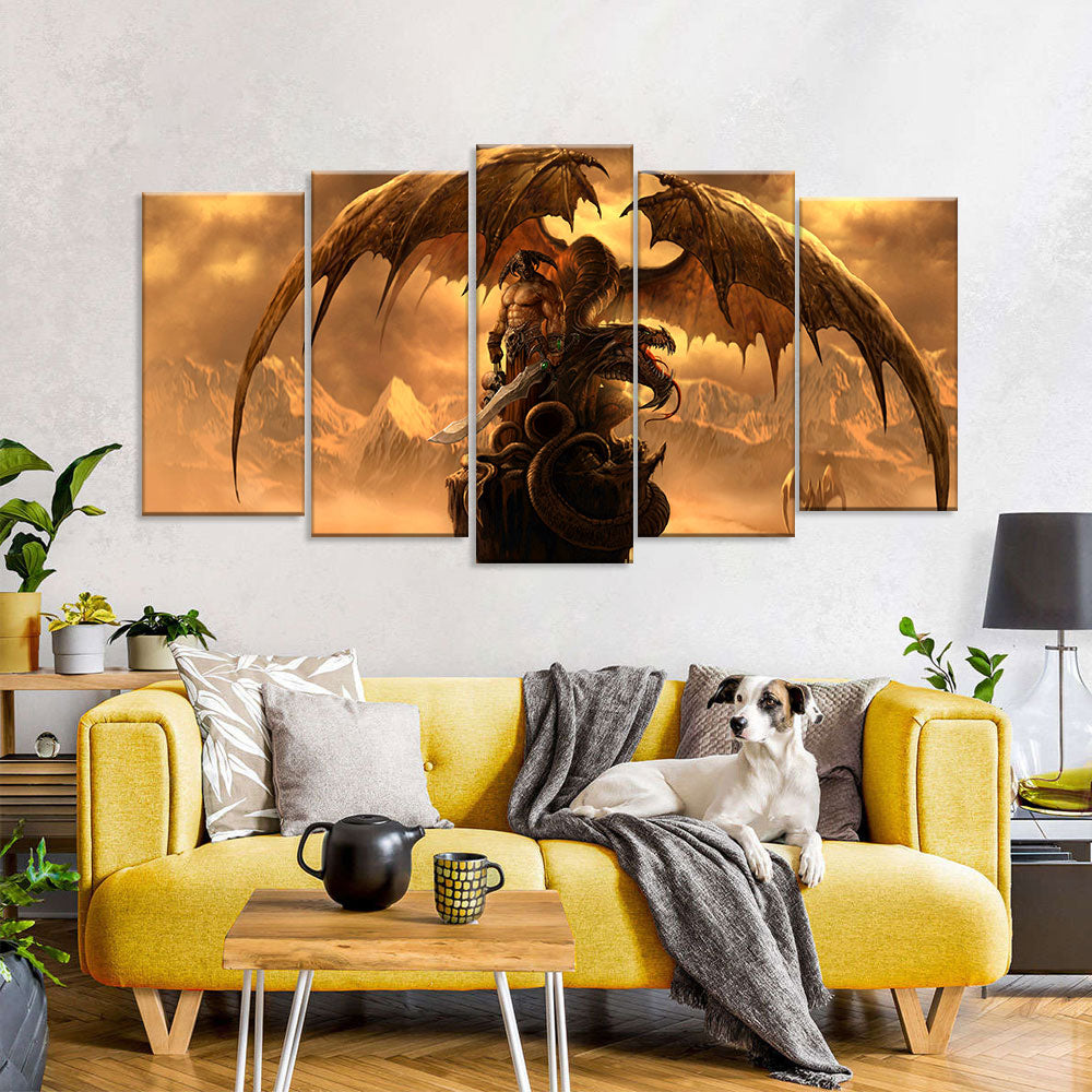 Fantasy Dragon with Rider Canvas Wall Art