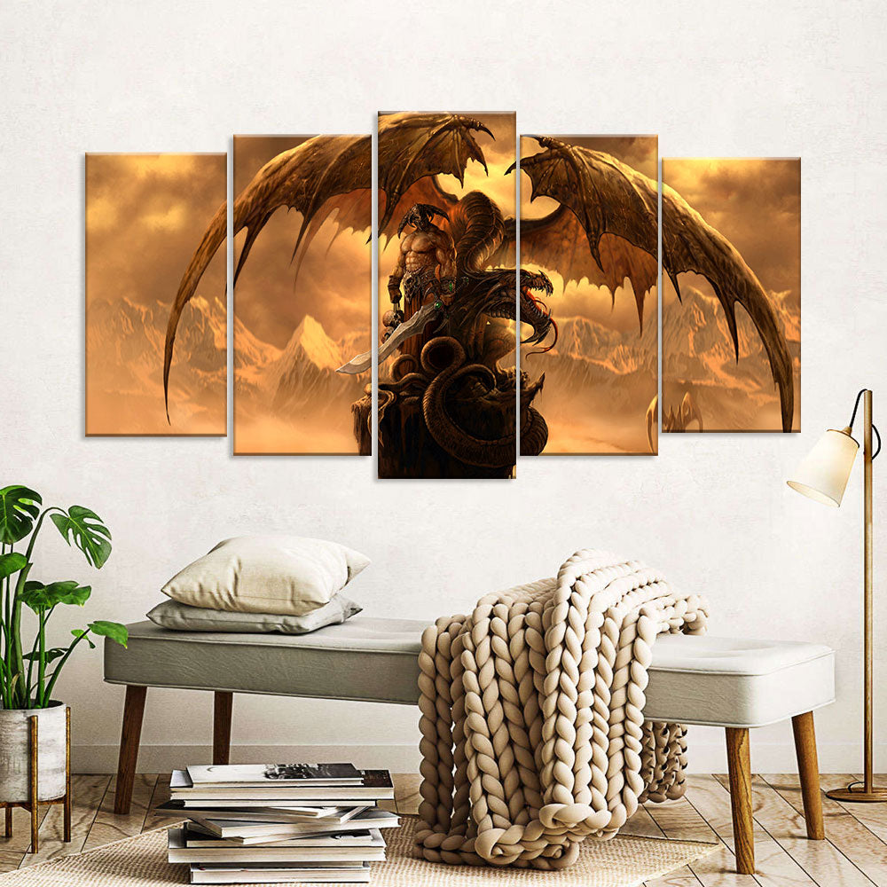 Fantasy Dragon with Rider Canvas Wall Art