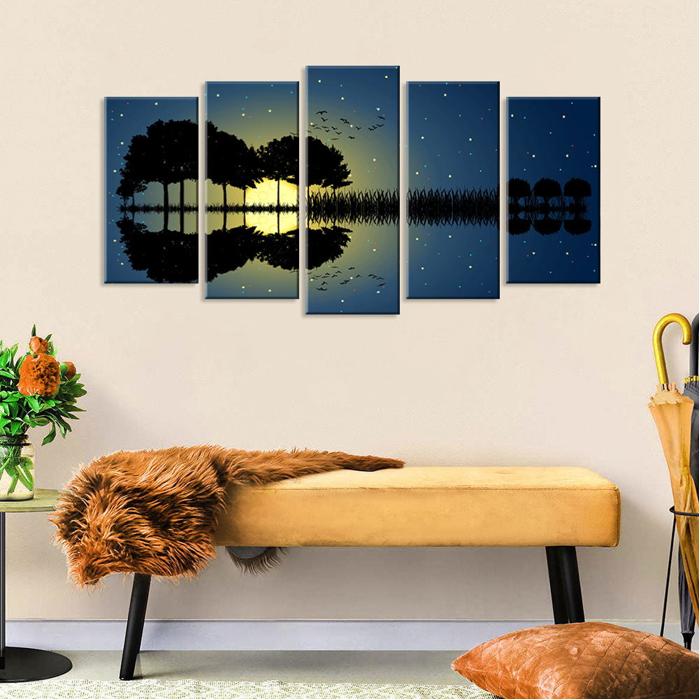 5 Piece Guitar Island under Moonlight Canvas Wall Art