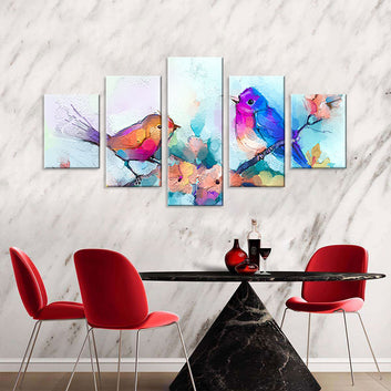Two Colorful Watercolor Birds Canvas Wall Art