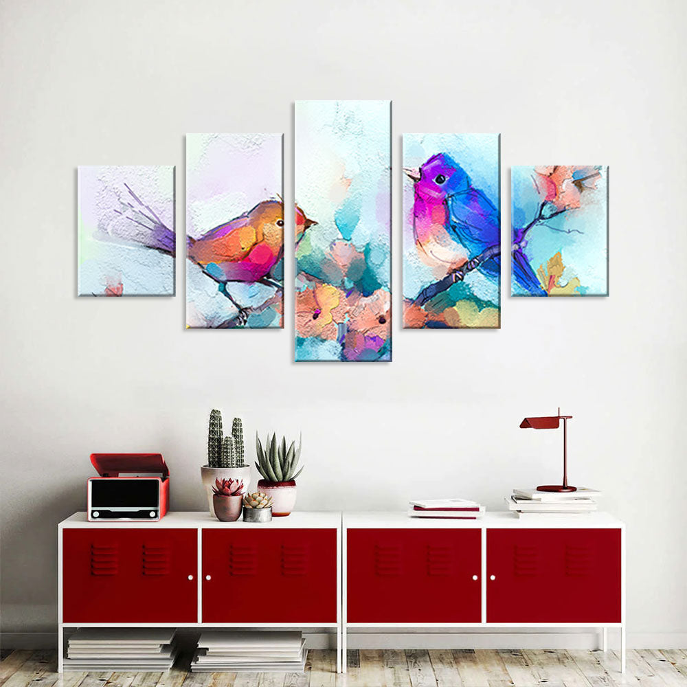 Two Colorful Watercolor Birds Canvas Wall Art
