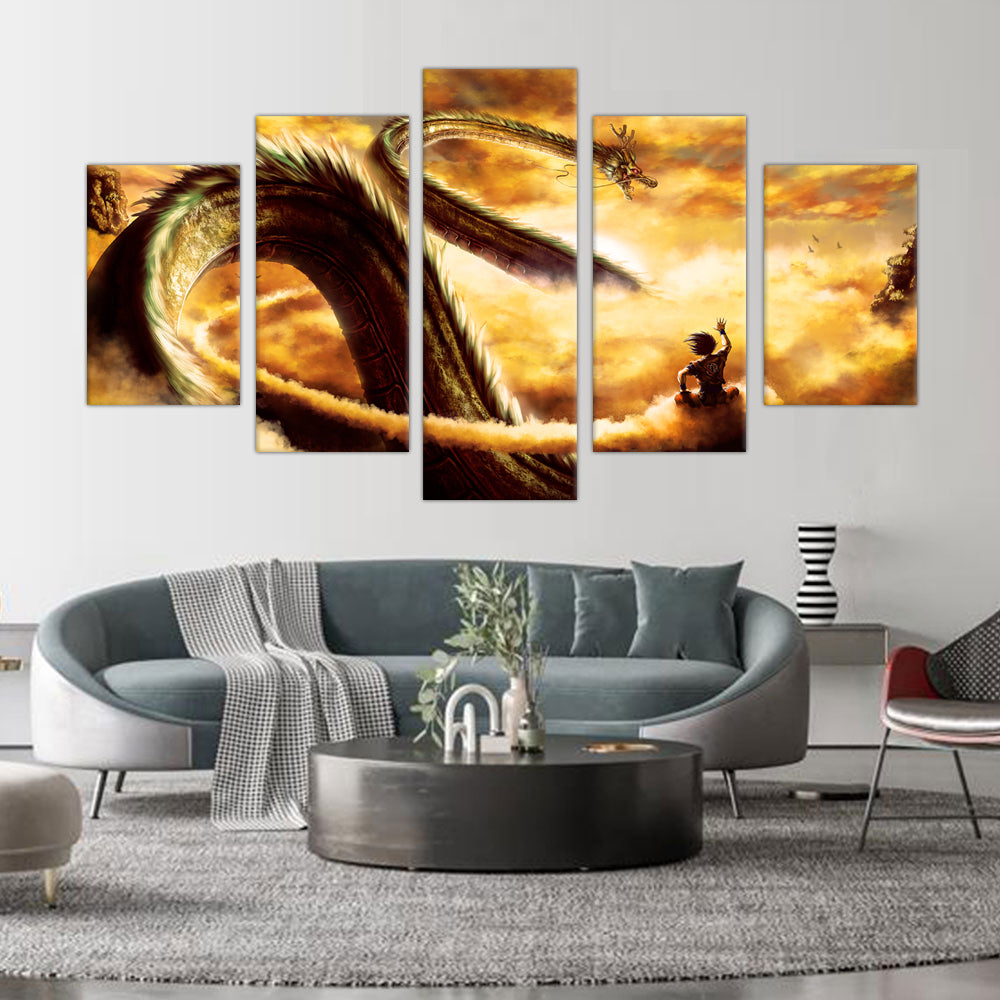 Dragon's Ascent: 5-Piece Mythical Sky Canvas Wall Art Set