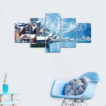 Hallstatt Austria in Winter Snow Canvas Wall Art