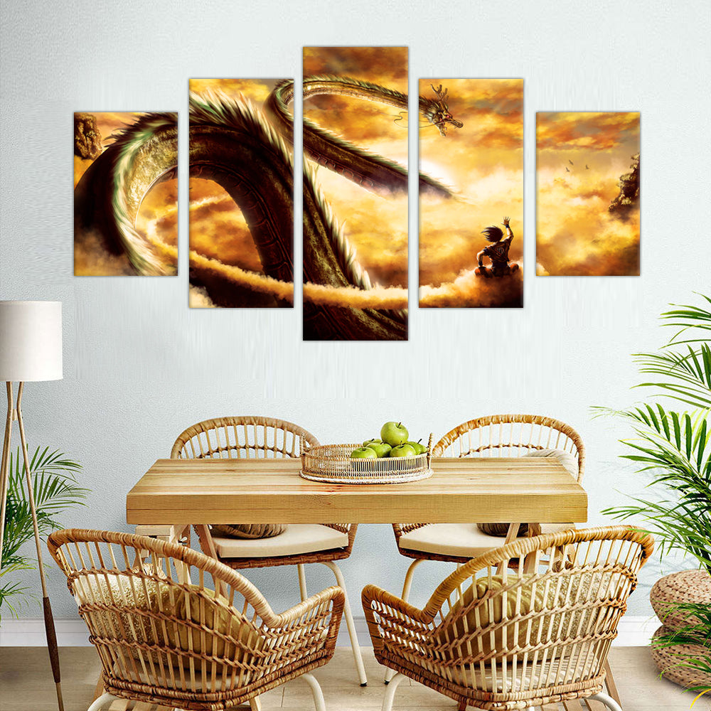 Dragon's Ascent: 5-Piece Mythical Sky Canvas Wall Art Set