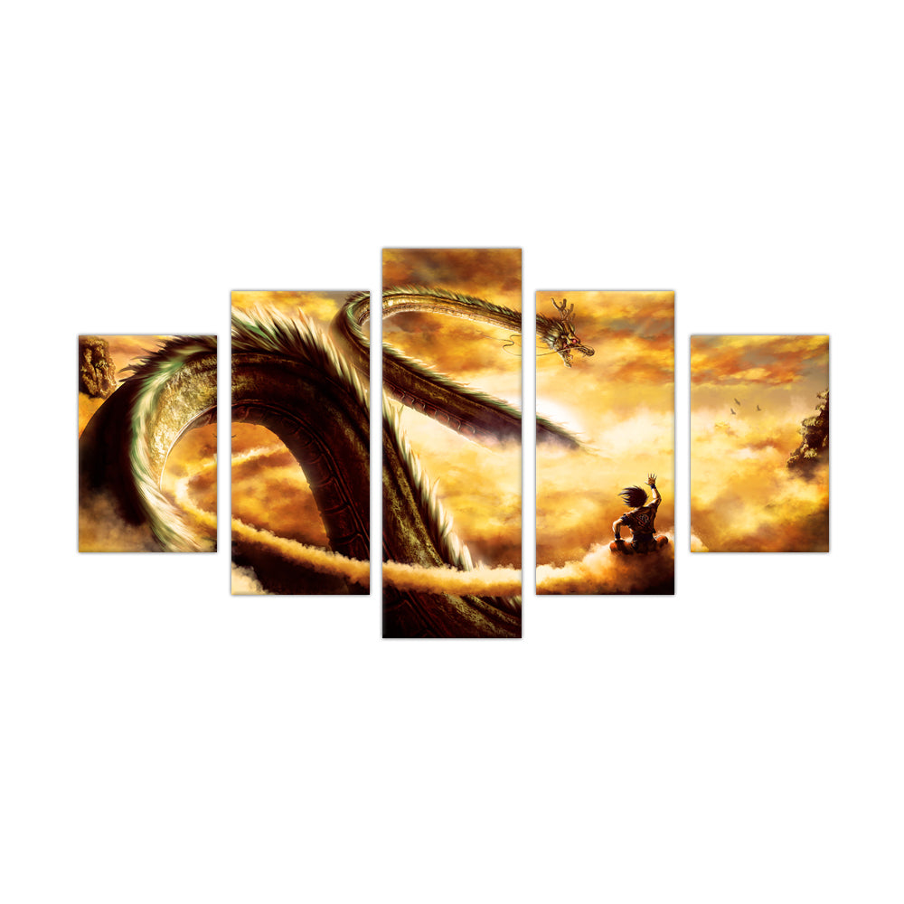 Dragon's Ascent: 5-Piece Mythical Sky Canvas Wall Art Set