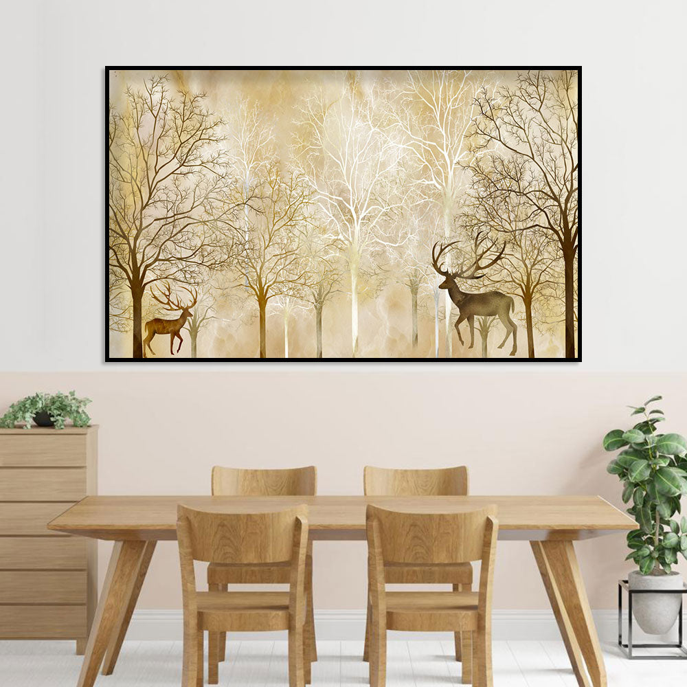 Golden Forest with Deer Canvas Wall Art