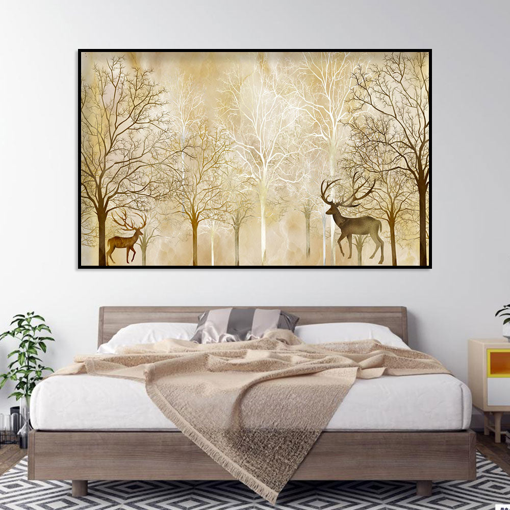 Golden Forest with Deer Canvas Wall Art